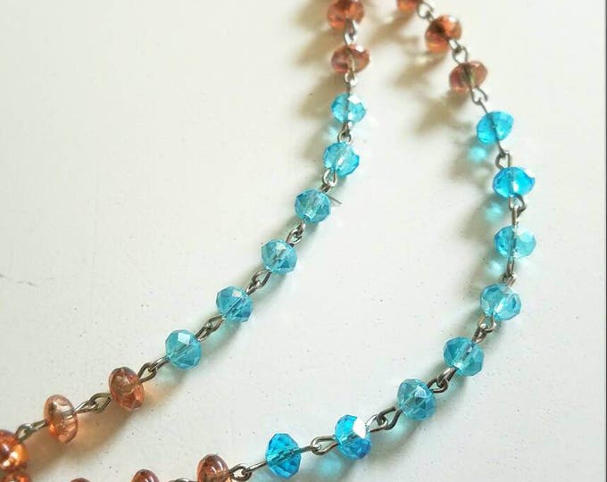 Copper Blue Beaded Leaf Multi Strand Necklace