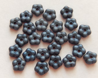 20 Dark Ink Blue Satin Flower Czech Glass Beads 5.5mm