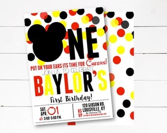 Mickey Mouse First Birthday Invitation, Mickey Mouse Invitation, Mickey Mouse 1st Birthday Invitation, Boy, DIY or Printed Invitations