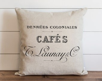 Cafe 20 x 20 Pillow Cover // Everyday // Vintage // French // Throw Pillow // Gift for Her // Accent Pillow