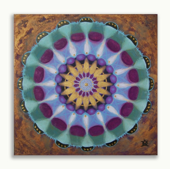 ORIGINAL mandala painting, spiritual art, home decor, mandala art, wall decor, bronze, green, purple