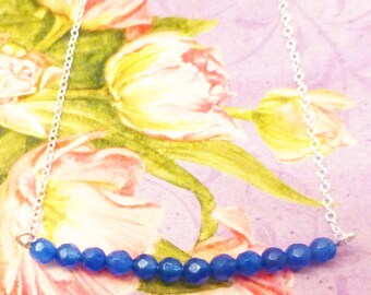 AAA+ Sapphire Bead Bar Necklace With Sterling Silver