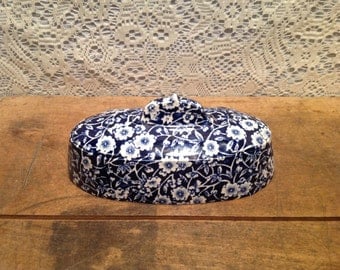 Staffordshire Blue Calico English Butter DIsh Lid Only