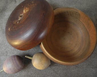 Antique Handmade Treenware Box with Miniature Nesting Treenware Nuts 1800's