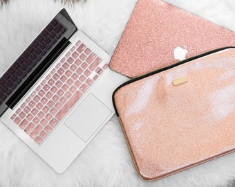 Rose Gold Glitter Macbook Case, Keyboard Cover, and Laptop Sleeve