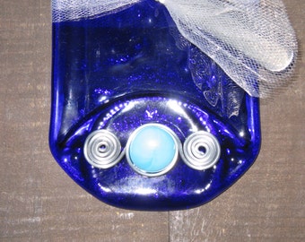 Slumped Beer Bottle Cheese Tray, Melted Beer Bottle, Spoon Rest, Butter Dish, Recycled Beer Bottle with Bead and Wire Design.