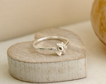 Sterling Silver Flower Stacking Ring, Flower Ring, Stacking Ring