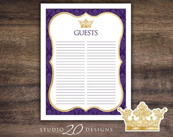 Instant Download Royal Red Prince or Princess Guest List Gold