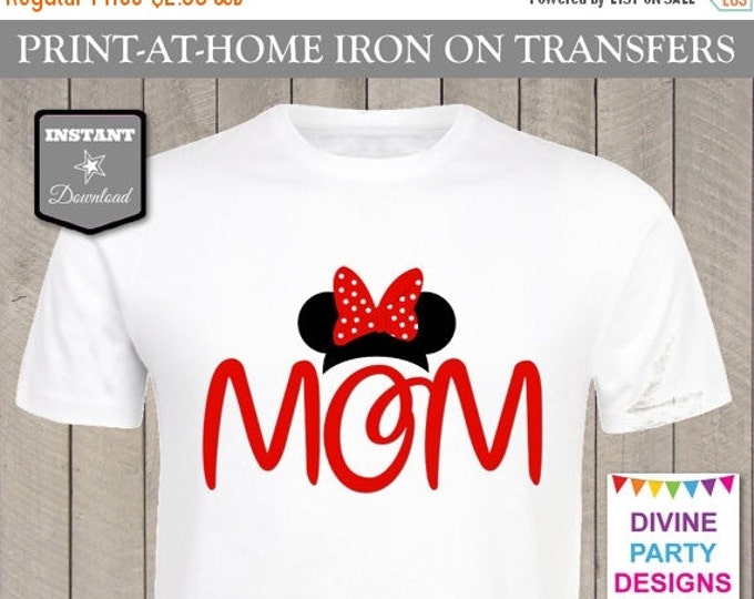 SALE INSTANT DOWNLOAD Print at Home Red Girl Mouse Mom Ears Printable Iron On Transfer / T-shirt / Family Trip / Party / Item #2380