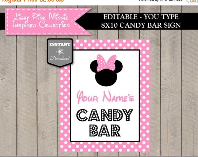 SALE INSTANT DOWNLOAD Editable Light Pink Mouse Printable 8x10 Candy Bar Sign / You Type Name / Light Pink Mouse Collection / Item #1810