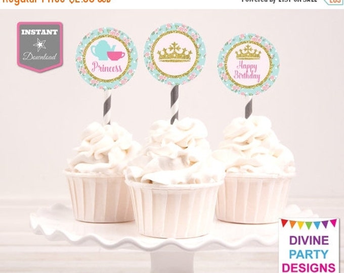 SALE INSTANT DOWNLOAD Printable Princess Tea Party 2" Circle Cupcake Toppers and Cupcake Wrappers / Princess Tea Party Collection / Item #29