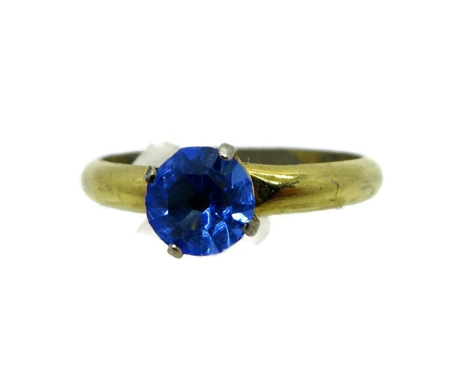 Blue Topaz Ring, Vintage Faux Topaz Gold Plated Ring, Gift for Her, Size 5