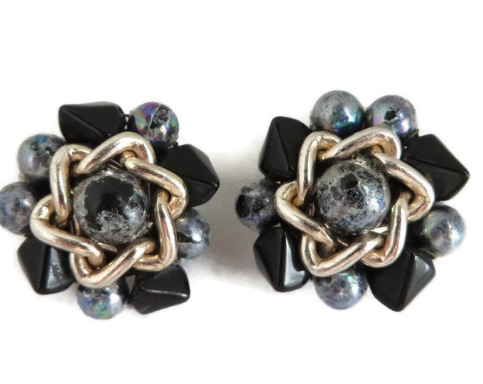 Vintage Japan Blue Cluster Bead Clip-on Earrings