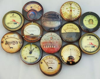 Set of 12 Industrial Meter Gauge Print Oversized 2" Dresser Drawer Cabinet Knob