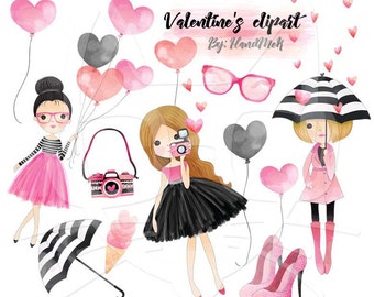 Valentines girls, Valentine's clipart,valentine day clipart Instant Download PNG file - 300 dpi