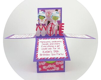 Spa Party Invitation, Spa Birthday Invitation, Spa Party, Spa Birthday, Pamper Party, Popup Cards, Unique Invitation, Pop Up Birthday cards