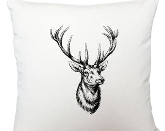 Stag head cushion cover, scatter cushion, throw cushion, white cushion