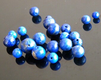 Loose Lapis Beads, 40Pcs. Lapis Lazuli Round Ball Beads, Mix Size Blue Beads, Lapis Lazuli Gemstone Drilled Beads