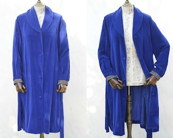 Vintage House Coat • 20s Style Velvet Robe • Dressing Gown Women • Royal Blue • Boudoir Loungewear • Cover Up • 60s Clothing • Sleepwear.