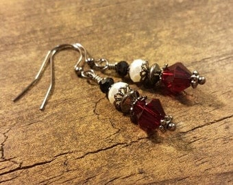 Red Earrings, Victorian Earrings, Crystal Earrings, Boho Earrings, Drop Earrings, Dangle Earrings