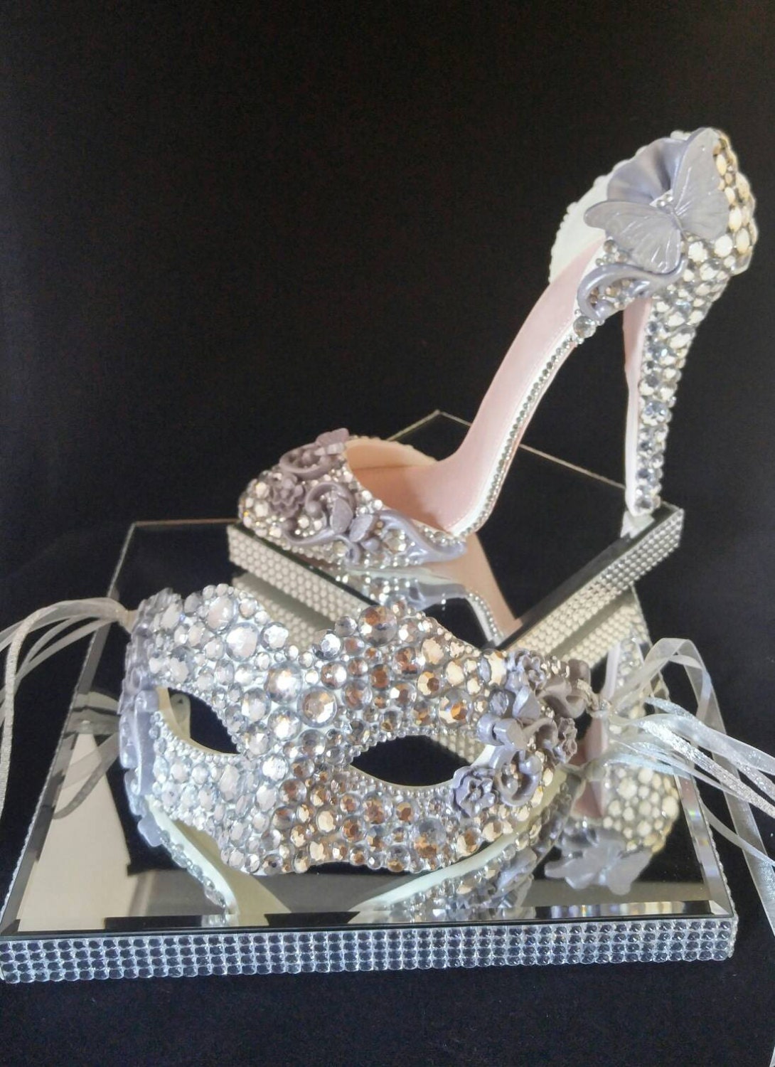 Masquerade Mask and matching Stilletto High Heel Cake Topper