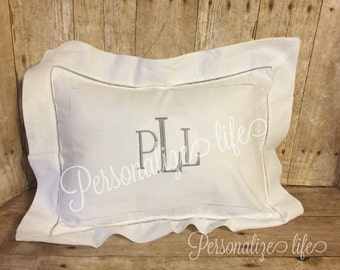 Monogrammed Pillow Cover,Swiss Dot Hemstitch Boudoir Pillow Cover,Personalized Baby Pillow,Christening Gift,Baby Shower Gift,Pillow Cover