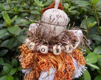 Autumn and Acorn Decorative Tassels - Handpainted Carved Wooden Acorn, Vintage Style Alphabet Beads, Indian Corn Trim, Buy the Pair & Save!