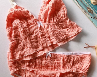 coral brocante ruffle lingerie, vintage style bralette, bohochic lingerie