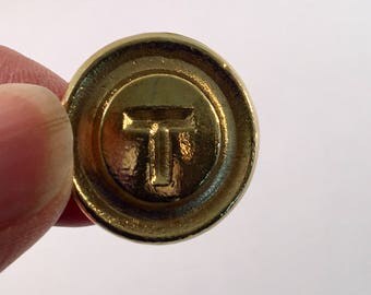 MBTA T Button, Gold T Button, Gold Shank Button, Round Button, Vintage Button, Two Sizes: 7/8" and 5/8", Shiny Gold