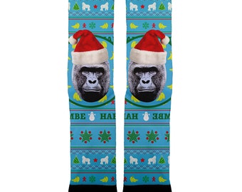 Harambe Christmas socks- meme socks, Harambe socks,