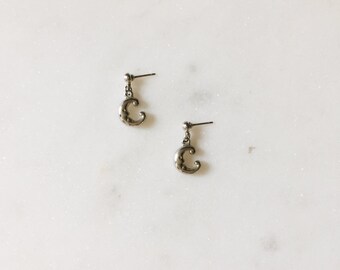 1980's Dead Stock VTG Silver Miniature Crescent Moon Dangle Drop Earrings