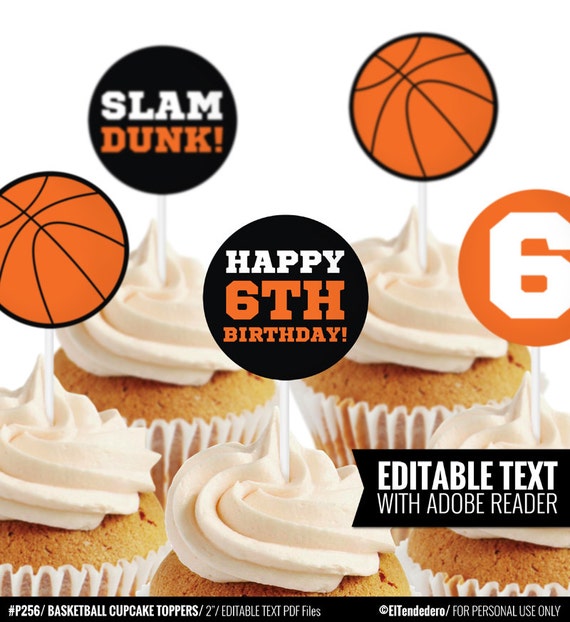 Basketball Cupcake Toppers. Printable Cupcake decor. Editable