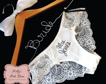 FAST SHIPPING White Lace Personalized Sexy Bridal Panty Bridal Panties Bridal Underwear Cheeky Panties