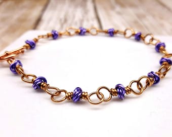 chainmaille bracelet, mobius weave, purple lavender bracelet, wire wrapped jewelry, ladies accessory, flat rate shipping