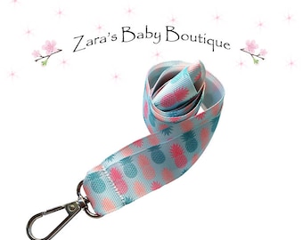 Pink Pineapple Lanyard * Breakaway Lanyard * Child * Adult * Pink * Blue * Badge Holder * ID Holder * USB Lanyard * Key Ring * Keyring * ZBB