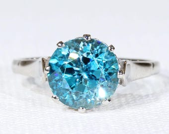 Edwardian Blue Zircon Solitaire Ring Platinum