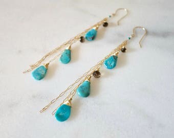 Turquoise and Smokey Quartz Earrings
