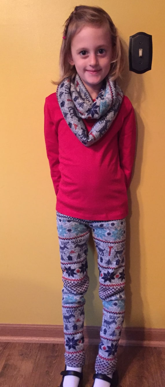 Girls leggings / sweater fleece leggings / three prints / winter leggings / girls infinity scarf / sweater fleece infinity scarf