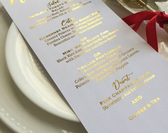 Gold foil menu card/dinner menu/wedding menu/wedding menu card/ wedding place setting/ gold menu/place card/escort card/ dinner menu