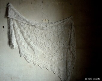 Dentelle Ancienne Tissu 60x120 Cm - Pour Nappe, Rideau, Couture Vêtement - Mariage