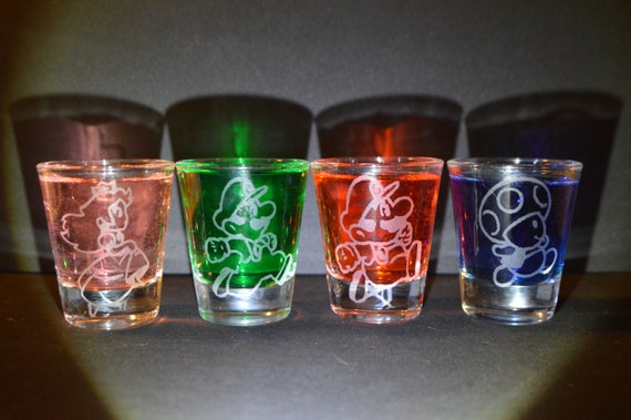 Mario Luigi Peach Toad shot glass set
