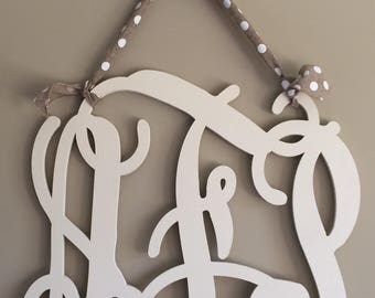 PAINTED Wooden Monogram Letters - Wood Monogram - Vine Script Monogram - Unfinished Wooden Initials - Wooden Letters - Monogram Door Hanger