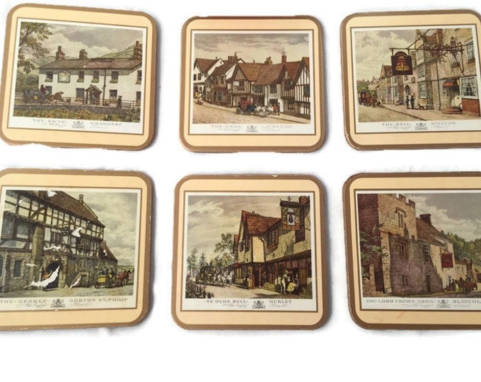 Vintage Pimpernel "Old English Inns" Acrylic Coaster Set of 6,