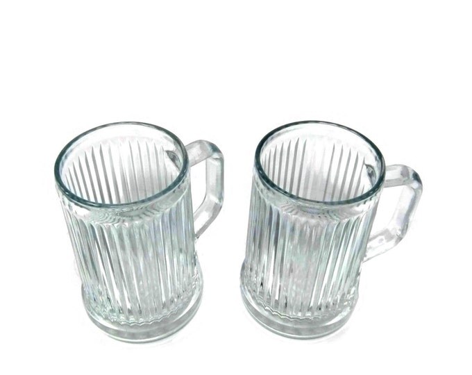 Vintage Crystal Beer Mugs | Set of 2 Crystal Drinking Glasses | Vintage 1970s Verticle Cut Beer Steins