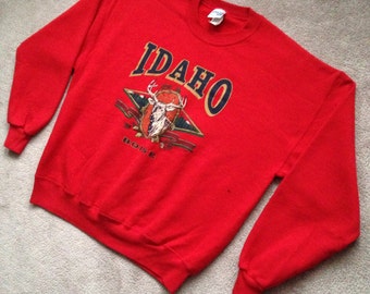 80's Idaho Chalk Line Boise crew neck sweater DEADSTOCK 100% cotton pullover Long Sleeve sweat shirt men's Large / Red