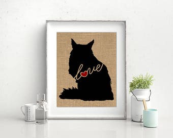 Maine Coon Cat Love - A Burlap Print for Cat Lovers - Cat Memorial - Pet Loss Gift - Farmhouse Decor - Rustic - Personalized Wall Art - 101s