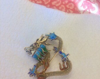 Vermeil enameled dragon brooch