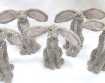 1 Grey Hare with Pink Ears collectible ornament complete needle felting kit for beginners or improvers