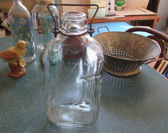 Vintage Glass Half Gallon Milk Bottle W/ Metal Handle