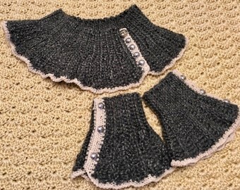 Vintage-inspired crocheted Victorian scarflette neck warmer and cuffs